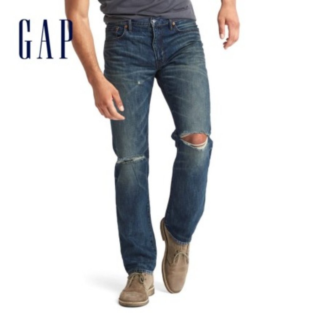 Gap Straight Destructed Jean 30/34 Tinted Medium